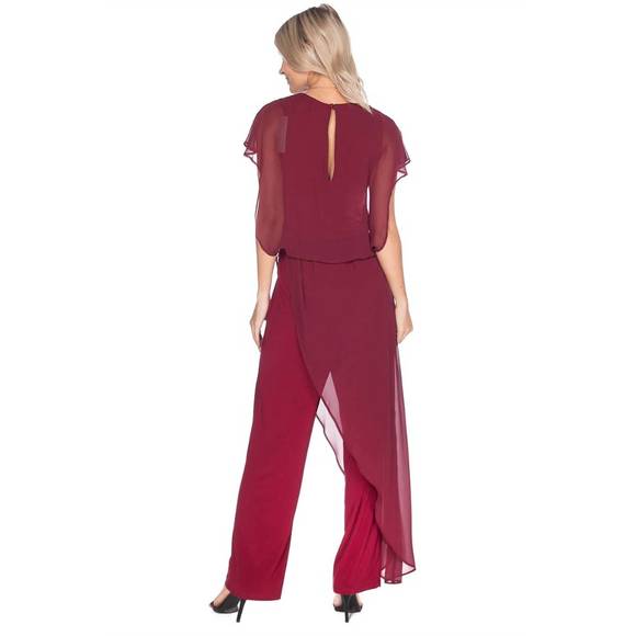 NEW LAST TANGO jumpsuit with chiffon overlay in burgundy - Picture 4 of 4